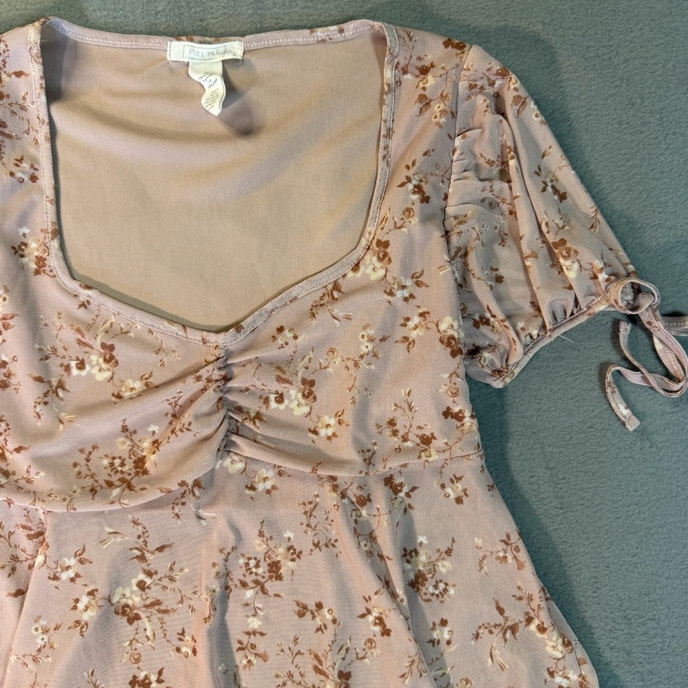 Babydoll Top Y2K Floral Sheer Mesh Coquette Puff Sleeve M Kawaii Fairycore Soft - Picture 3 of 9